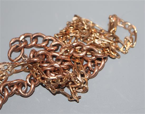 A 9ct gold curb-link bracelet and a yellow metal fancy-link chain, gross 16.5 grams.